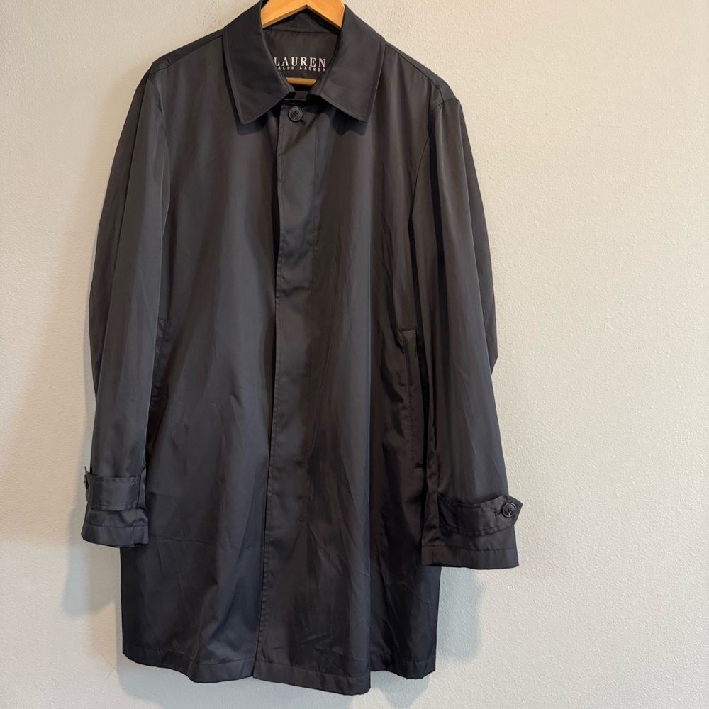 Lauren Ralph Lauren Mens Black Packable Parka Raincoat Button Front Small